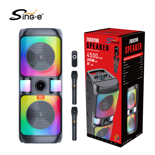اسپیکر قابل حمل شارژی مدل Sing-e ZQS-8268 با دو میکروفون، بیس قوی و نورپردازی RGB دیسکو