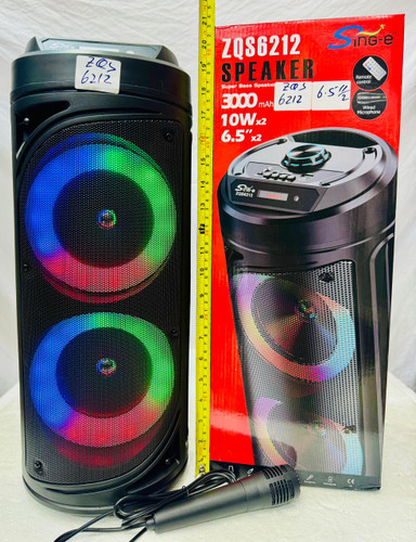 اسپیکر بلوتوثی قابل حمل ZQS-6212 دو باند 6.5 اینچ | 10 وات ×2 با نور RGB و میکروفون